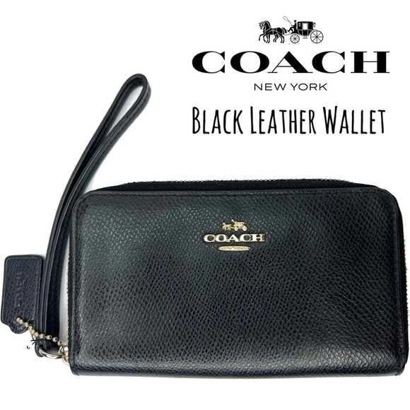 Coach Black Leather Mid-Size Zip Accordion Wallet - Picture 1 of 5